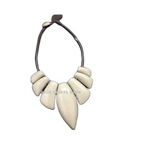 High Quality <b>Leather</b> <b>Cord</b> with Resin Multi Beads Pendent Necklace Set Jewelry Earrings Accessories Women Stainless Steel Jewelry - Product Image 1