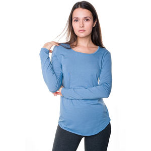 Chemise à manches longues pour femme personnalisée en spandex/modal, coupe régulière, col rond, ourlet brut, trou en diamant, respirante, de haute qualité - Product Image 3