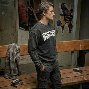 Suéter Holgado con Lavado Mineral Desgastado, Estilo Vintage de los 90, Letras con Efecto Espumado Agrietado, Decolorado al Sol, 100% Algodón, Invierno - Product Image 4