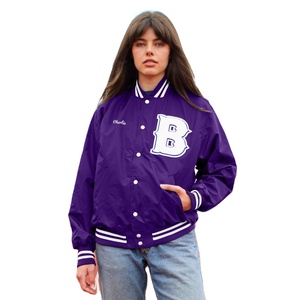 Chaqueta de bombardero de satén de invierno para hombre, chaqueta atlética bordada de tela de satén de poliéster, chaqueta universitaria Unisex de alta calidad 2025 - Product Image 1