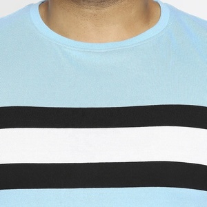 Logotipo personalizado de alta calidad 100% algodón camiseta de hombre cuello redondo Diseño a rayas transpirable de talla grande bordado personalizado Jersey - Product Image 5
