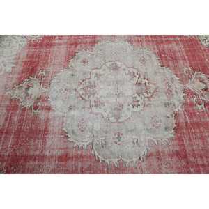 Turkish Vintage Rug, 6.2x10.1 ft Large Rug, <b>Red</b> White Solid <b>Wool</b> Rug - Product Image 5