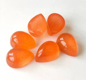 Venta al por mayor de gemas sueltas de cuarzo melocotón natural KHATUSHYAM GEMS, cabujón de pera de 4x6mm-20x30mm con parte trasera plana, efecto de juego de color/abrillantamiento para joyería - Product Image 3