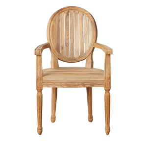Chaise de salle à manger en bois massif avec dossier rond et accoudoirs, finition naturelle pour une utilisation en intérieur et en extérieur - Product Image 1