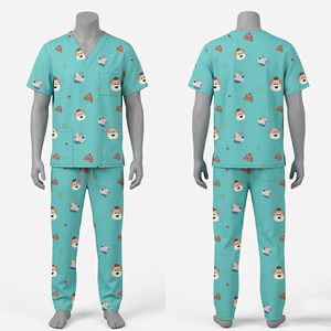 Ensemble de blouses médicales imprimées en polyester et élasthanne, motif léopard multicolore, logo personnalisé par sublimation - Product Image 3