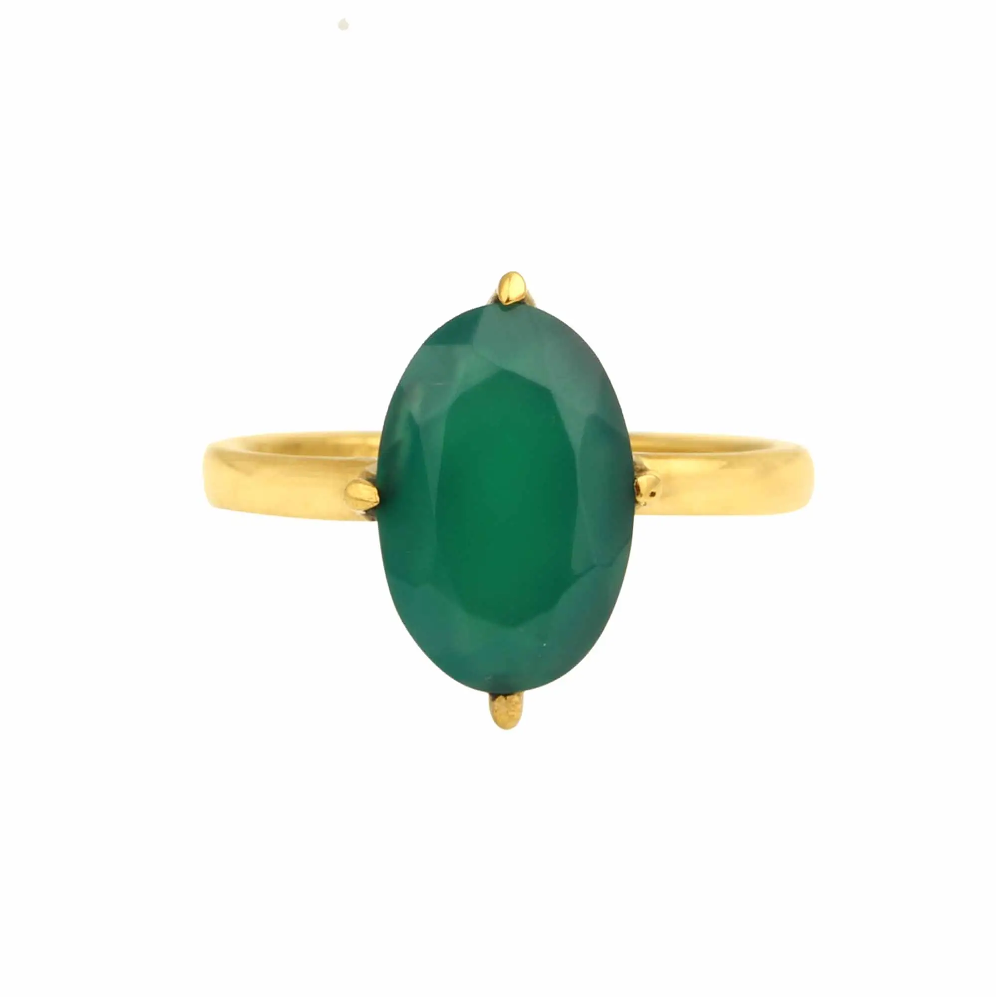 RJR00149 ónix verde Natural 10x14 chapado en oro ovalado elegante punta Simple mujeres exportación en línea regalo 925 anillo de plata esterlina joyería