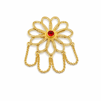 Broche traditionnelle spéciale Ramadan avec motif floral et pierre en zircon rouge, broche pour femmes musulmanes, broche pour hijab, tendance chic