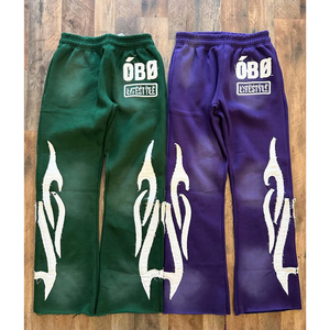 Chándales de invierno con apliques personalizados, Jersey lavado con bordado, corte recortado, coser con capucha, pantalones de chándal apilados, conjunto de Sudadera con capucha - Product Image 2