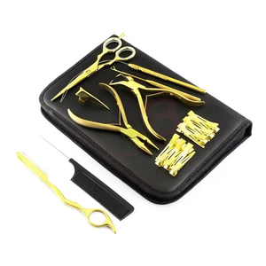 Handtied Stainless Steel Hair Extension Tool <b>Kit</b> with Black Matte <b>Beads</b> Pulling Loop Hook Weft Extension Pliers <b>Kit</b> - Product Image 1