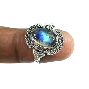 Anillo de mujer de estilo bohemio de Plata de Ley 925 hecho a mano piedra lunar joyería de piedras preciosas tendencia regalo de boda para ella - Product Image 1
