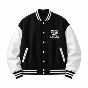 Custom Design <b>Men's</b> Varsity <b>Jacket</b> Black <b>White</b> PU Leather Sleeve Casual Autumn Button Front Heat Transfer Printing - Product Image 1