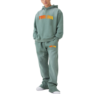 OEM personnalisé vierge surdimensionné 100% coton 400 GSM Sun Fade Wash hommes à capuche et pantalons de survêtement ensemble confortable tenue décontracté survêtement - Product Image 1
