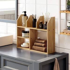Modern <b>Mini</b> Bamboo Wood Standing <b>Desk</b> Bookshelf 45x12x55cm Office Organizer for Desktop & Living Room - Product Image 4