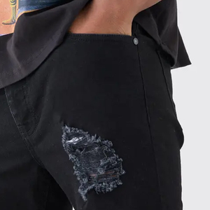 Classic And Relaxed Fit Button Closure Casual <b>Men</b> <b>Skinny</b> Stretch Ripped Denim <b>Shorts</b> Casual Wear Comfortable Fit And Breathable - Product Image 4