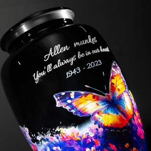 Urnas para cenizas humanas Urnas de cremación Funeral para cenizas Mujeres y hombres Urna decorativa de Mariposa Negra Tamaño personalizado Personalizar Negro - Product Image 4