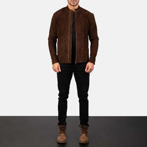 Chaqueta de Motociclista Otoñal en Gamuza Color Moca Carbón, Cuero Genuino Reversible con Cierre de Cremallera, Talla XS, Tipo de Suministro ODM - Product Image 3