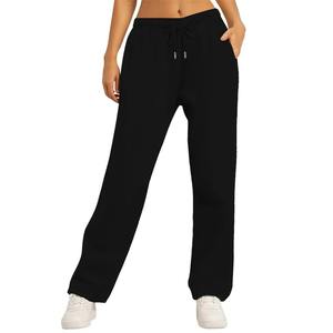 Pantalons décontractés d'hiver pour femmes en gros, coupe droite ample, en tissu polaire respirant avec taille élastique en spandex/polyester - Product Image 2