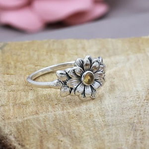 Bague de tournesol Citrine jaune bijoux floraux en argent Sterling bague de Style Boho pour les femmes bague de conception de fleurs sauvages - Product Image 3