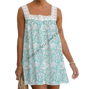 Robe en coton bohème imprimée pour femmes 2026, robe à imprimé en bloc, haut en dentelle, taille unique, style doux pour la plage, robe décontractée pour filles - Product Image 5
