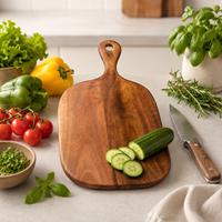 Planche à découper en bois d'acacia massif certifiée FSC BSCI avec poignée pour la préparation de la viande et des légumes en cuisine, faible MOQ