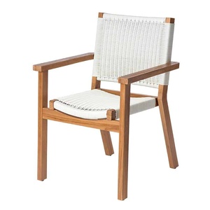 Chaise de salle à manger en teck massif, couleur naturelle, avec assise et dossier en rotin synthétique, pour intérieur et extérieur - Product Image 5
