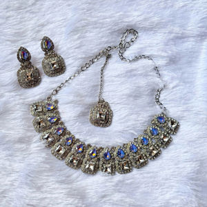 고급 4 피스 인도 웨딩 파티 쥬얼리 세트 아시아 신부 목걸이 귀걸이 크리스탈 스톤 보석 골드 빈티지 골동품 - Product Image 1