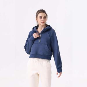 Sweats à capuche zippés à col roulé fabricant bonne qualité coupe demi-fermeture éclair sweats à capuche sweat à capuche de sport pour femme - Product Image 1