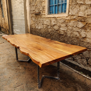 Grande table à manger artisanale en bois massif pour 8 personnes, finition mate de 2 pouces d'épaisseur, style farmhouse, utilisation hôtelière, pieds en métal, meubles pour la maison - Product Image 2