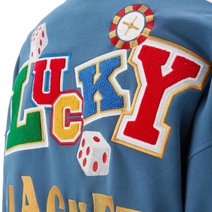 Chaquetas de Material de lana de color azul con chenilla, parches bordados personalizados, 2023 - Product Image 4