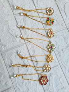 Combo Set of 3 Kundan Ring Bracelet <b>Anklet</b> Ethnic Jewelry <b>Women</b> Girls Festival Wedding Haldi Mehndi Favor Adjustable & Assorted - Product Image 4