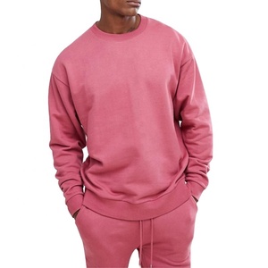 Vente en gros 100% coton uni rose ras du cou sweat-shirt et joggeurs ensemble manches longues hiver grande taille hommes survêtements - Product Image 2