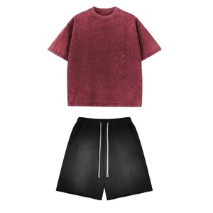 Conjunto de 2 Piezas para Hombre, Talla Grande, Verano, Lavado Ácido, Camiseta y Pantalones Cortos, Estilo Urbano Personalizable, Transpirable y de Secado Rápido - Product Image 3