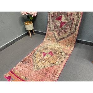 Vintage Turkish Rug, 2.5x10.1 ft <b>Runner</b> Rug, <b>Red</b> Pink Patchwork Rug - Product Image 2