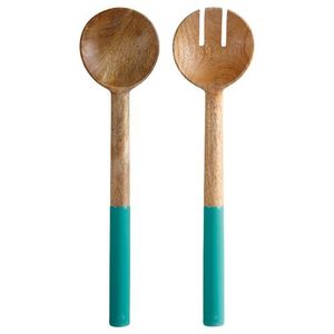 Elegant Mango Wood Salad Server <b>Set</b> Enamel Creative Design <b>Flatware</b> for Weddings Home Restaurant Sustainable Tableware - Product Image 5