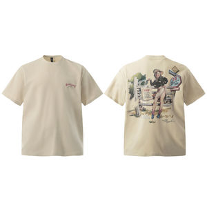 Logo personnalisé pour hommes Design 100% coton T-Shirt Épaule tombante Tricoté Motif imprimé 200 Grammes Poids du tissu Blanc Style lavé - Product Image 1