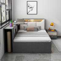 Lits Jumeaux en Faux Cuir, Modernes et Fonctionnels, Gain de Place, Panneau en Bois de Teck, avec Rangement, pour Chambre d'Enfant, Simples et Doubles
