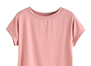 Personnalisé en gros femmes t-shirts à longue queue col rond manches courtes logo personnalisé imprimé couleur rose - Product Image 4