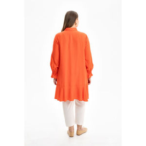 Chiffon <b>Linen</b> Knit Cotton Tunic with Ruffled Hem Casual Fashion Print <b>Top</b> for Spring Summer Parties - Product Image 3