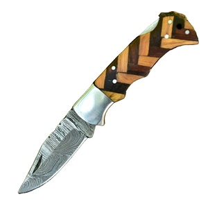 Handmade DIY Damascus Pocket Hunting Knife Wood Handle <b>Leather</b> Sheath Folding Knife Wholesale Price Survival Gear Camping <b>Tool</b> - Product Image 1