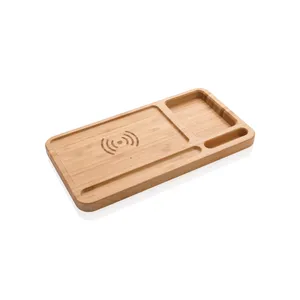 Organisateur de chargeur sans fil en bambou écologique pour bureau et tiroir pour gadgets - Product Image 1