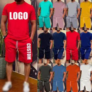 Camiseta transpirable con logotipo personalizado para entrenamiento de fútbol de verano para hombre, 2 piezas, respetuoso con el medio ambiente, poliéster/algodón, conjunto de pantalones cortos para correr - Product Image 1