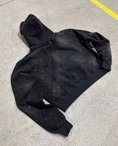 Street Wear Style Vintage Distressed Broderie Full Rines Stone Pull Over Hoodies Surdimensionné Hommes - Product Image 3
