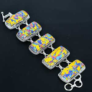 Mosaico Arco Iris jaspe pulsera mosaico jaspe piedra preciosa hecha a mano 925 pulsera de plata esterlina mosaico jaspe pulsera para regalo - Product Image 3