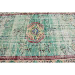 Tapis Vintage Turc Bohème Vert Beige Laine 5.7X9 pieds Classique Grande Surface Rectangle Patchwork Design pour Couloir Chambre Décor - Product Image 5