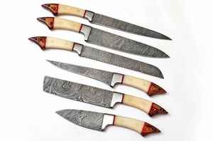 Juego de Cuchillos de Chef Damasco Hechos a Mano, Juego de 6 Cuchillos de Cocina con Mango de Hueso de Camello y Madera Pakka - Product Image 4