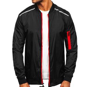 Veste matelassée noire personnalisée à capuche unisexe avec fermeture éclair rouge, légère, doublée de coton, en polyester coupe-vent, style décontracté streetwear coréen, type pilote - Product Image 1