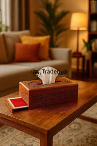 Porte-mouchoirs décoratif de qualité supérieure en bois sculpté à la main avec motif floral gravé pour une décoration intérieure élégante Tradebyd - Product Image 4