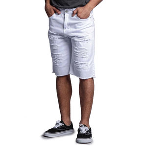 Top Quality Men's Denim <b>Shorts</b> <b>White</b> Color Distress High Street Style Men's Denim <b>Short</b> With Zipper And Button Closure - Product Image 5