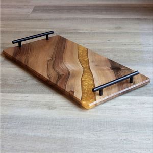 Plateau de service en bois naturel écologique, plateau rectangulaire en bois de paulownia pour l'artisanat DIY, plateau de cuisine en bois avec poignées découpées - Product Image 6