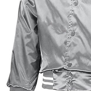 <b>Silver</b> Grey Unisex Bomber <b>Jacket</b> Satin Windproof Waterproof Breathable Spring Reversible Quick Dry V-neck Zipper Closure Front - Product Image 2